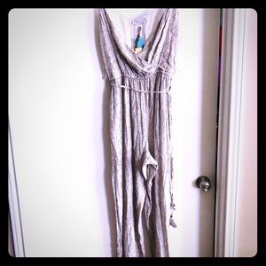 Speckled tie ankle jumpsuit